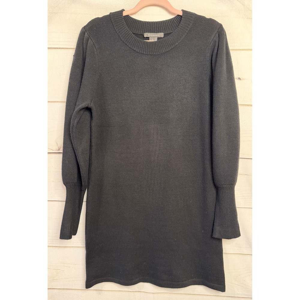 French Connection Black Knit Sweater Dress Puff Shoulder Long Sleeve Mini Large